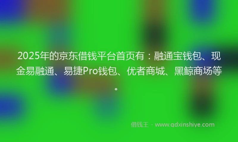 2025年的京东借钱平台首页有：融通宝钱包、现金易融通、易捷Pro钱包、优者商城、黑鲸商场等。