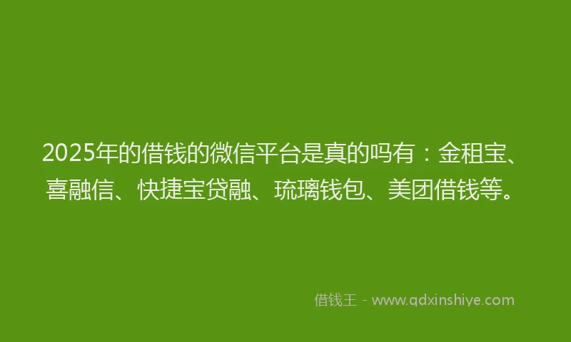 2025年的借钱的微信平台是真的吗有：金租宝、喜融信、快捷宝贷融、琉璃钱包、美团借钱等。