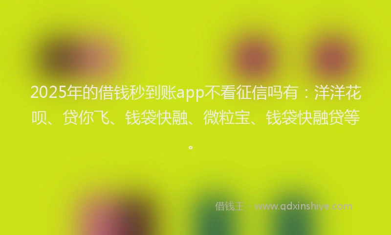 2025年的借钱秒到账app不看征信吗有：洋洋花呗、贷你飞、钱袋快融、微粒宝、钱袋快融贷等。