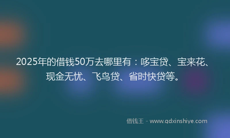 2025年的借钱50万去哪里有：哆宝贷、宝来花、现金无忧、飞鸟贷、省时快贷等。