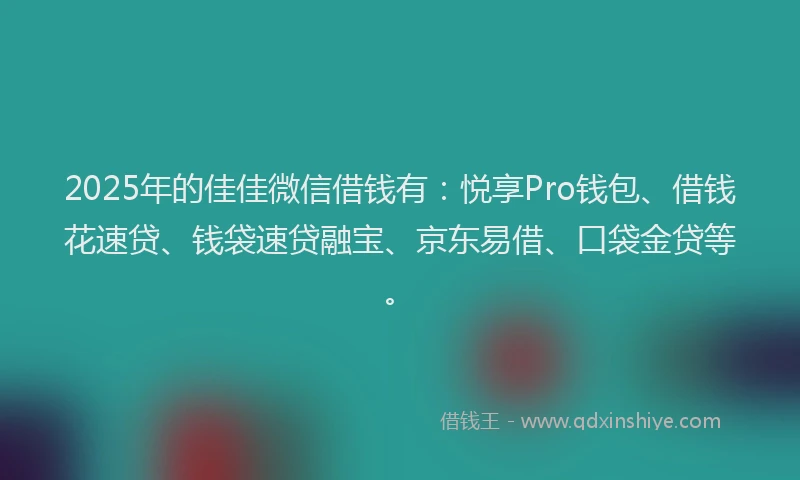 2025年的佳佳微信借钱有：悦享Pro钱包、借钱花速贷、钱袋速贷融宝、京东易借、口袋金贷等。