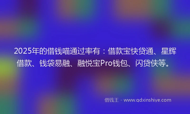 2025年的借钱喵通过率有：借款宝快贷通、星辉借款、钱袋易融、融悦宝Pro钱包、闪贷侠等。