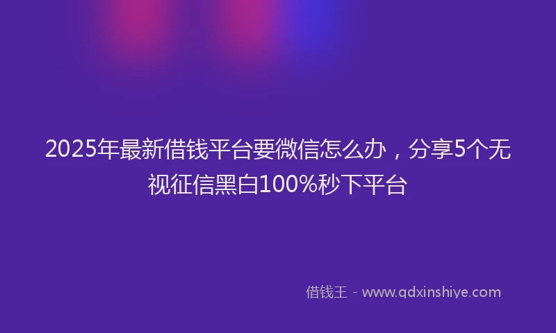 2025年最新借钱平台要微信怎么办，分享5个无视征信黑白100%秒下平台