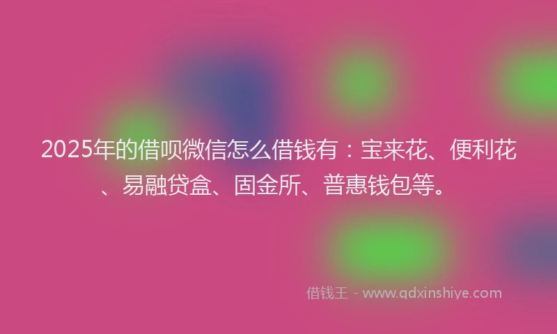2025年的借呗微信怎么借钱有：宝来花、便利花、易融贷盒、固金所、普惠钱包等。