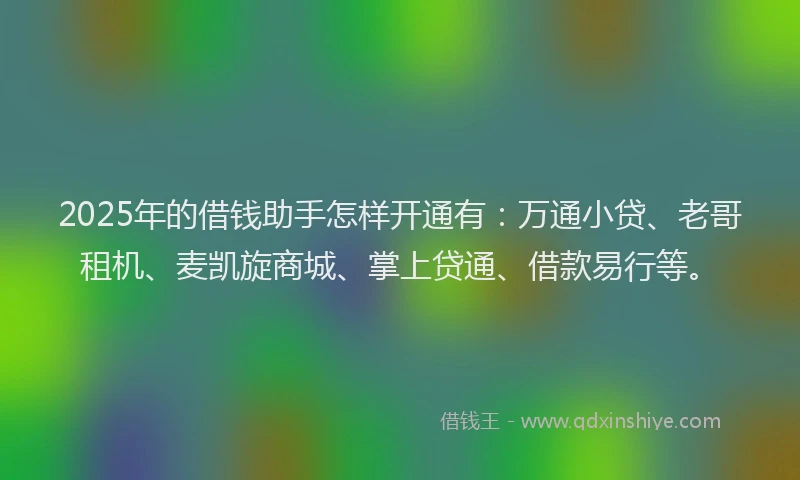 2025年的借钱助手怎样开通有：万通小贷、老哥租机、麦凯旋商城、掌上贷通、借款易行等。
