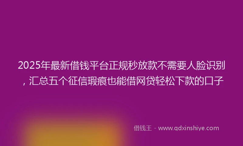 2025年最新借钱平台正规秒放款不需要人脸识别，汇总五个征信瑕疵也能借网贷轻松下款的口子
