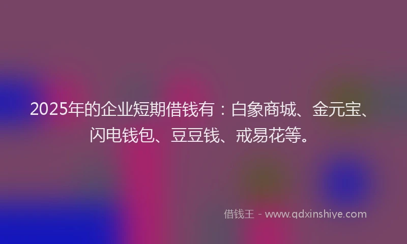 2025年的企业短期借钱有：白象商城、金元宝、闪电钱包、豆豆钱、戒易花等。