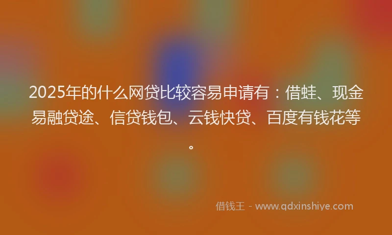 2025年的什么网贷比较容易申请有：借蛙、现金易融贷途、信贷钱包、云钱快贷、百度有钱花等。