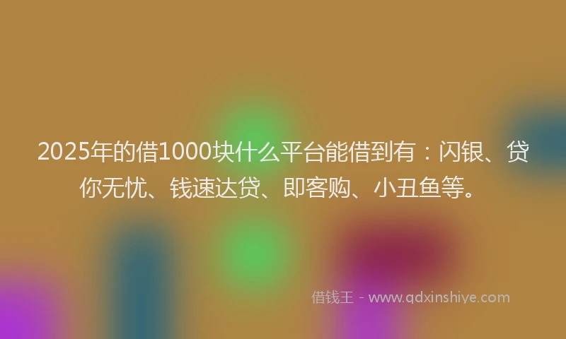2025年的借1000块什么平台能借到有：闪银、贷你无忧、钱速达贷、即客购、小丑鱼等。