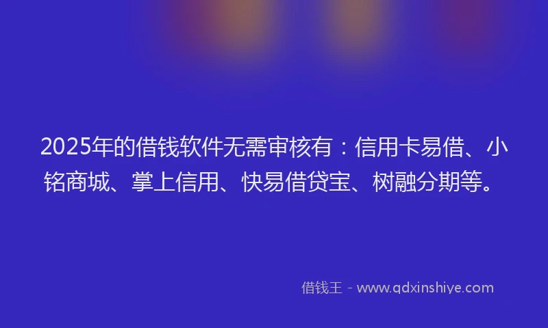2025年的借钱软件无需审核有：信用卡易借、小铭商城、掌上信用、快易借贷宝、树融分期等。