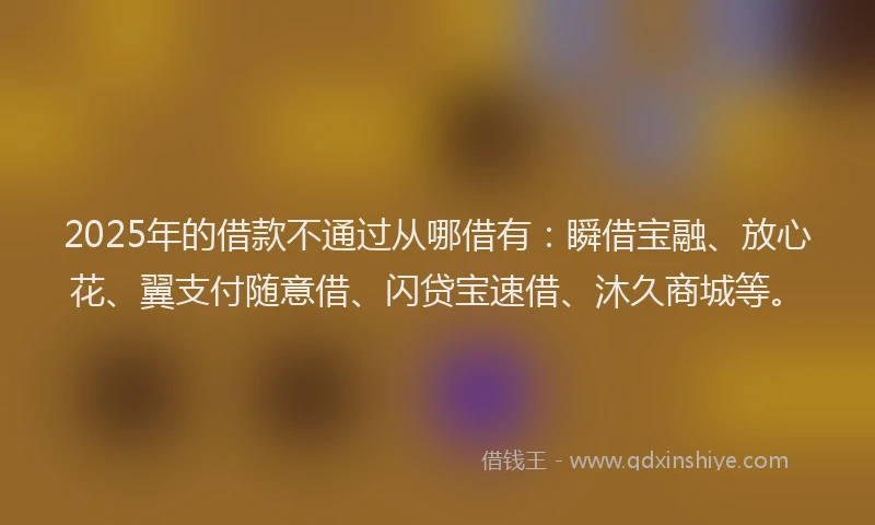 2025年的借款不通过从哪借有：瞬借宝融、放心花、翼支付随意借、闪贷宝速借、沐久商城等。