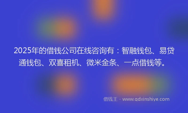 2025年的借钱公司在线咨询有：智融钱包、易贷通钱包、双喜租机、微米金条、一点借钱等。