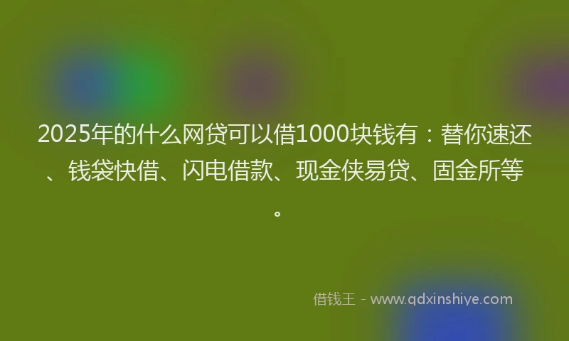 2025年的什么网贷可以借1000块钱有：替你速还、钱袋快借、闪电借款、现金侠易贷、固金所等。
