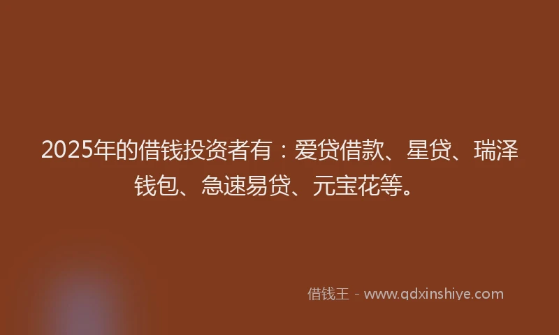 2025年的借钱投资者有：爱贷借款、星贷、瑞泽钱包、急速易贷、元宝花等。