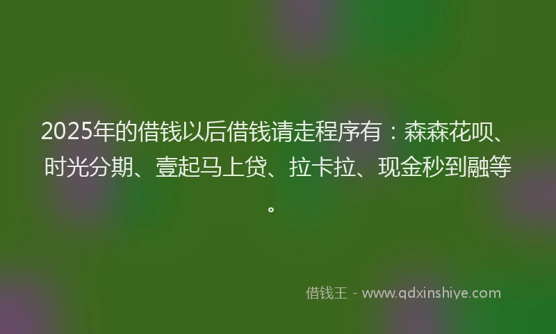 2025年的借钱以后借钱请走程序有：森森花呗、时光分期、壹起马上贷、拉卡拉、现金秒到融等。