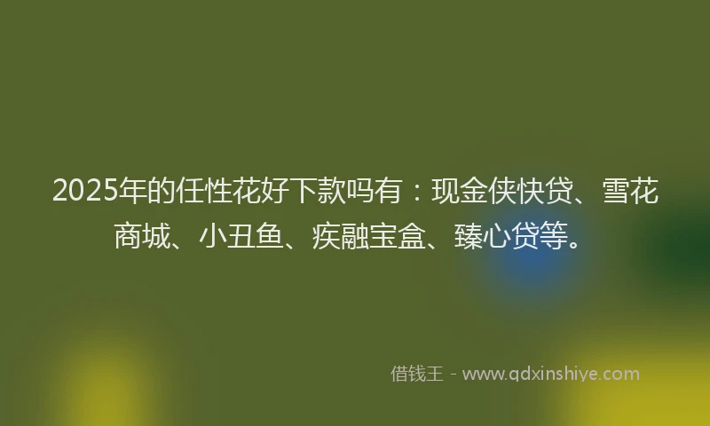 2025年的任性花好下款吗有：现金侠快贷、雪花商城、小丑鱼、疾融宝盒、臻心贷等。
