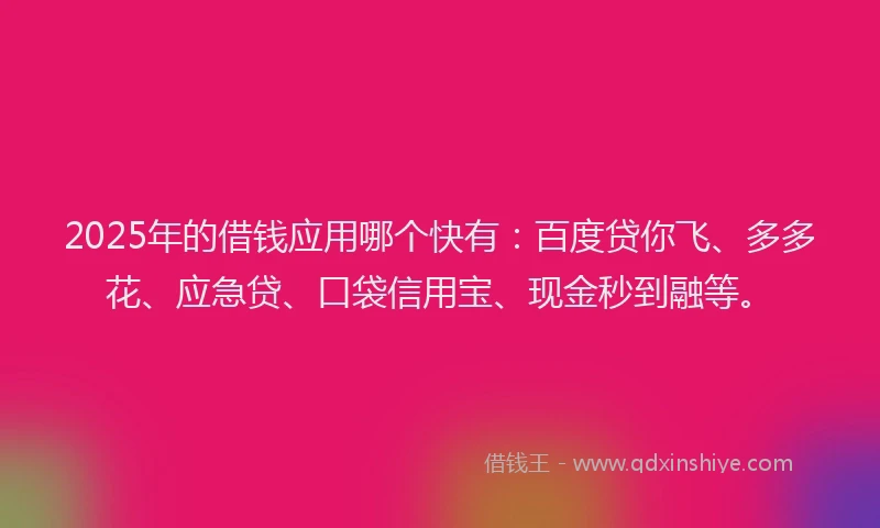 2025年的借钱应用哪个快有：百度贷你飞、多多花、应急贷、口袋信用宝、现金秒到融等。