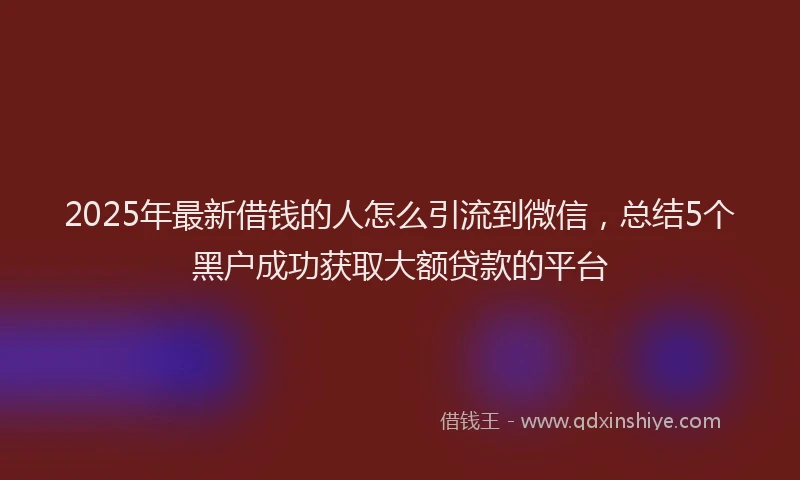 2025年最新借钱的人怎么引流到微信，总结5个黑户成功获取大额贷款的平台