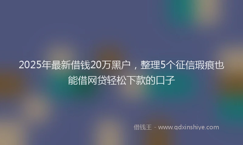 2025年最新借钱20万黑户，整理5个征信瑕疵也能借网贷轻松下款的口子