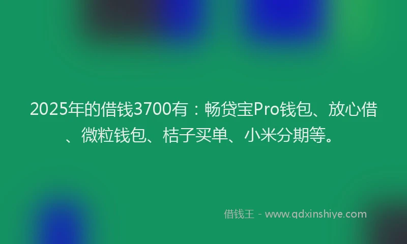 2025年的借钱3700有：畅贷宝Pro钱包、放心借、微粒钱包、桔子买单、小米分期等。