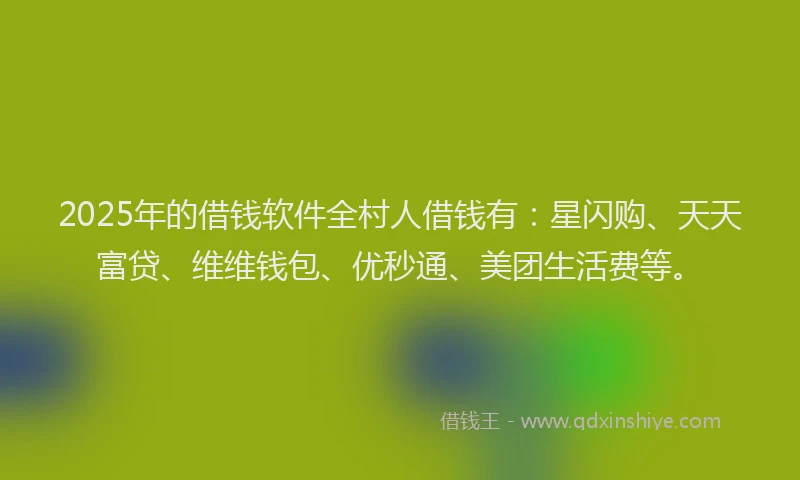 2025年的借钱软件全村人借钱有：星闪购、天天富贷、维维钱包、优秒通、美团生活费等。
