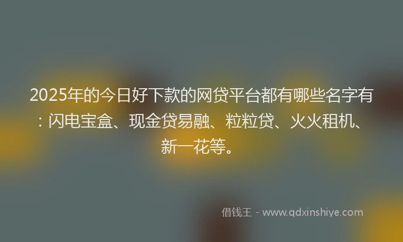 2025年的今日好下款的网贷平台都有哪些名字有：闪电宝盒、现金贷易融、粒粒贷、火火租机、新一花等。