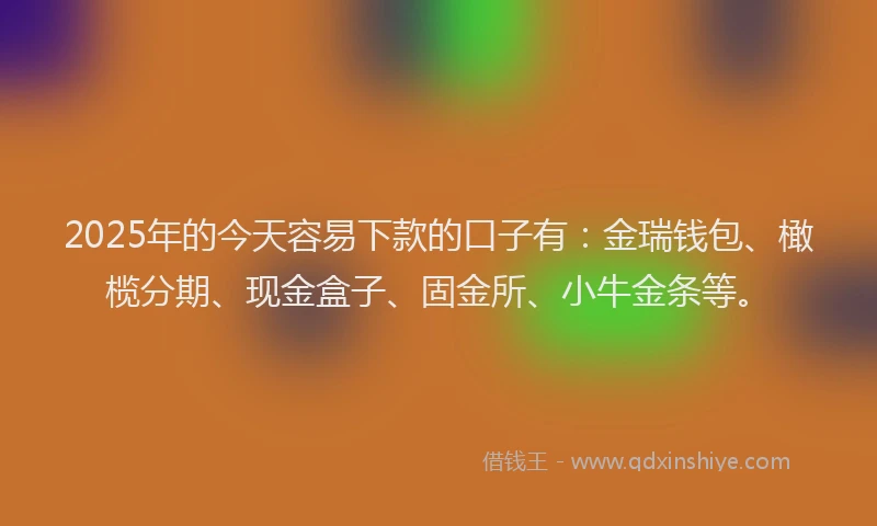 2025年的今天容易下款的口子有：金瑞钱包、橄榄分期、现金盒子、固金所、小牛金条等。