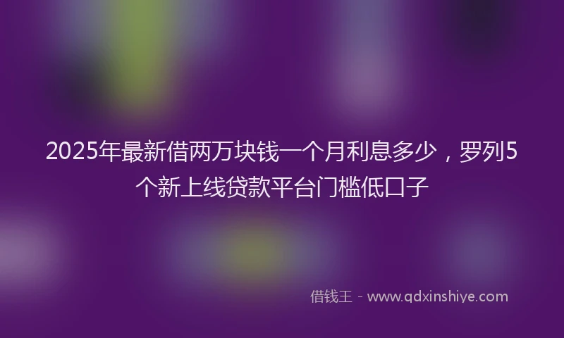 2025年最新借两万块钱一个月利息多少，罗列5个新上线贷款平台门槛低口子