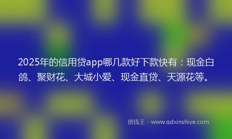 2025年的信用贷app哪几款好下款快有：现金白鸽、聚财花、大城小爱、现金直贷、天源花等。