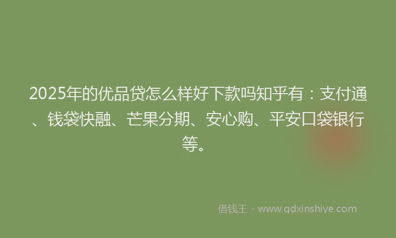 2025年的优品贷怎么样好下款吗知乎有：支付通、钱袋快融、芒果分期、安心购、平安口袋银行等。