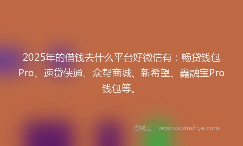 2025年的借钱去什么平台好微信有：畅贷钱包Pro、速贷侠通、众帮商城、新希望、鑫融宝Pro钱包等。