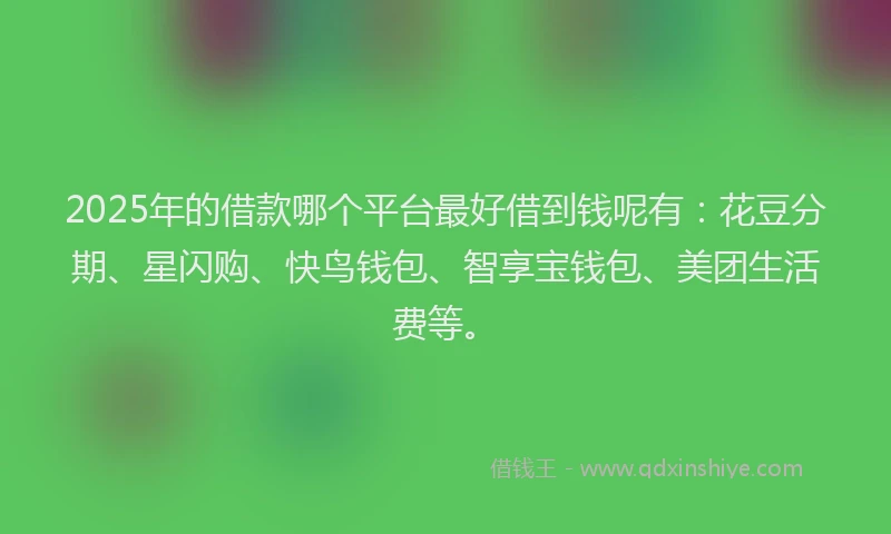 2025年的借款哪个平台最好借到钱呢有：花豆分期、星闪购、快鸟钱包、智享宝钱包、美团生活费等。