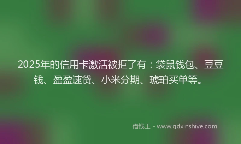 2025年的信用卡激活被拒了有：袋鼠钱包、豆豆钱、盈盈速贷、小米分期、琥珀买单等。