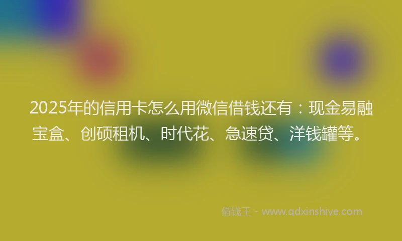 2025年的信用卡怎么用微信借钱还有：现金易融宝盒、创硕租机、时代花、急速贷、洋钱罐等。