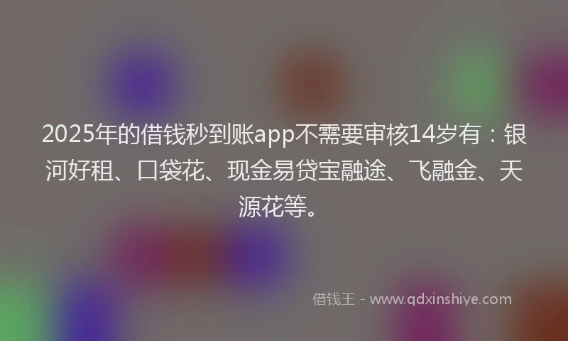 2025年的借钱秒到账app不需要审核14岁有：银河好租、口袋花、现金易贷宝融途、飞融金、天源花等。