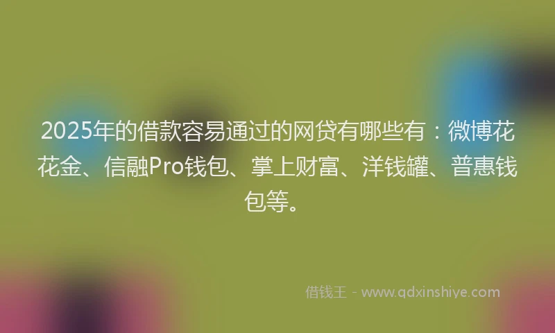 2025年的借款容易通过的网贷有哪些有：微博花花金、信融Pro钱包、掌上财富、洋钱罐、普惠钱包等。
