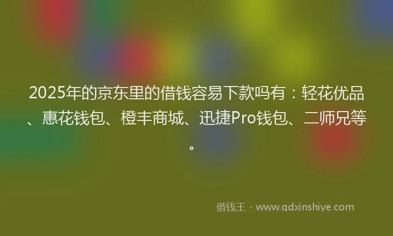 2025年的京东里的借钱容易下款吗有：轻花优品、惠花钱包、橙丰商城、迅捷Pro钱包、二师兄等。