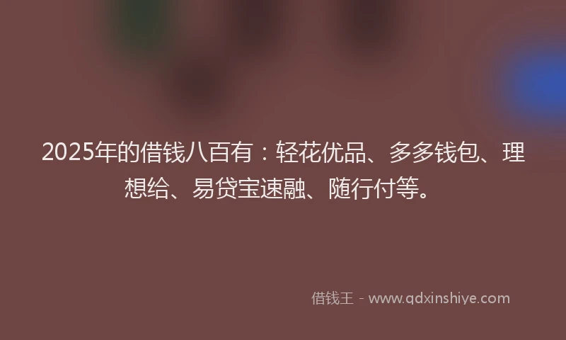 2025年的借钱八百有：轻花优品、多多钱包、理想给、易贷宝速融、随行付等。