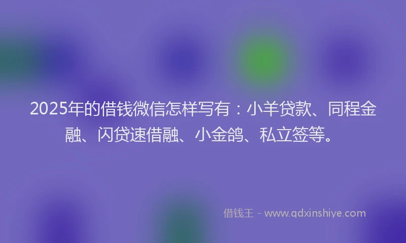 2025年的借钱微信怎样写有：小羊贷款、同程金融、闪贷速借融、小金鸽、私立签等。