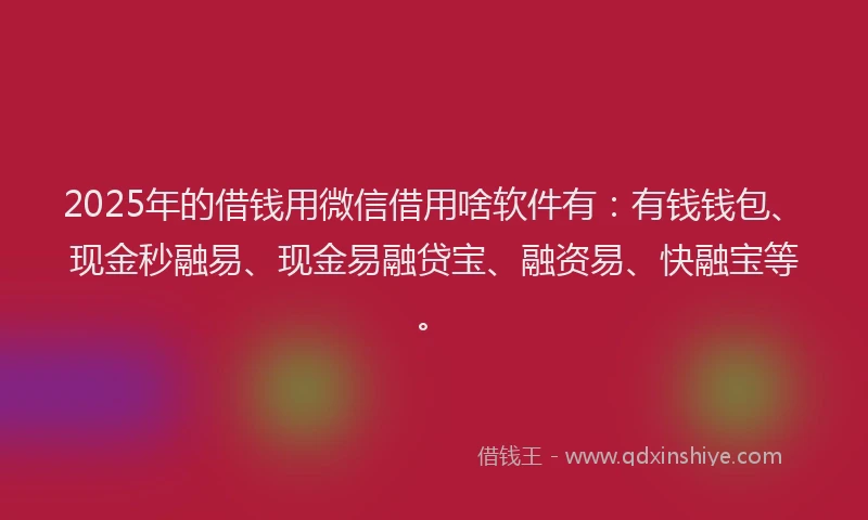 2025年的借钱用微信借用啥软件有：有钱钱包、现金秒融易、现金易融贷宝、融资易、快融宝等。