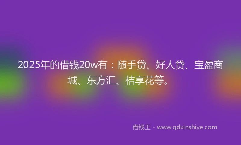 2025年的借钱20w有：随手贷、好人贷、宝盈商城、东方汇、桔享花等。