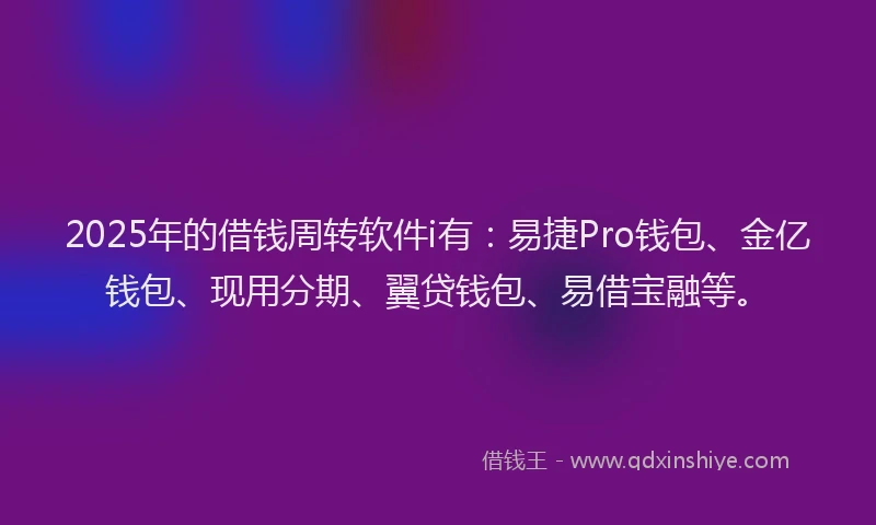 2025年的借钱周转软件i有：易捷Pro钱包、金亿钱包、现用分期、翼贷钱包、易借宝融等。