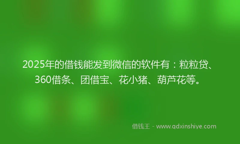 2025年的借钱能发到微信的软件有：粒粒贷、360借条、团借宝、花小猪、葫芦花等。