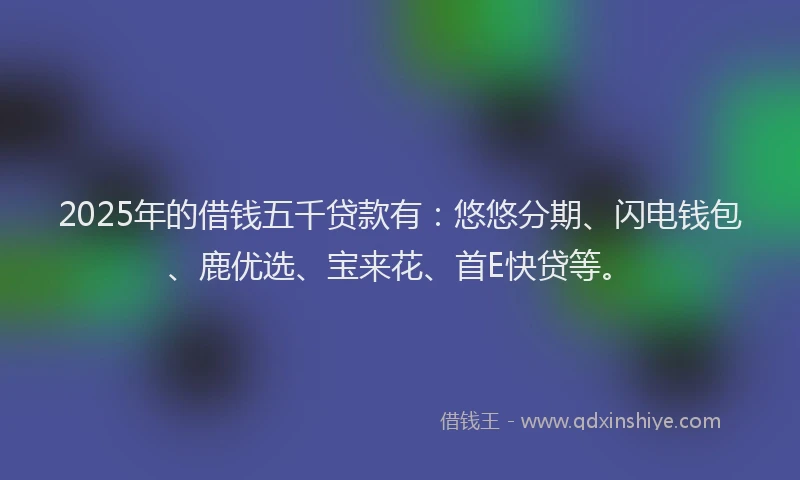 2025年的借钱五千贷款有：悠悠分期、闪电钱包、鹿优选、宝来花、首E快贷等。