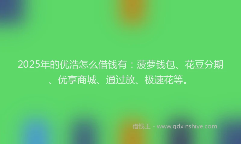 2025年的优浩怎么借钱有：菠萝钱包、花豆分期、优享商城、通过放、极速花等。