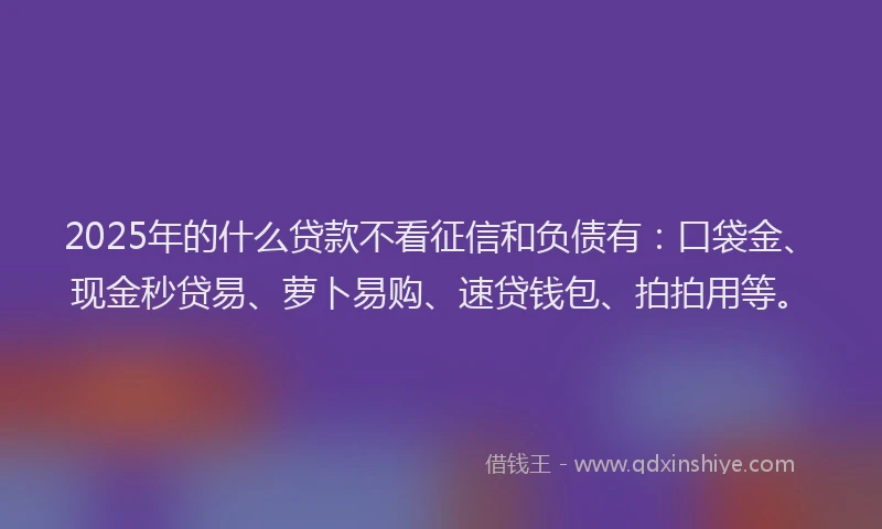 2025年的什么贷款不看征信和负债有：口袋金、现金秒贷易、萝卜易购、速贷钱包、拍拍用等。