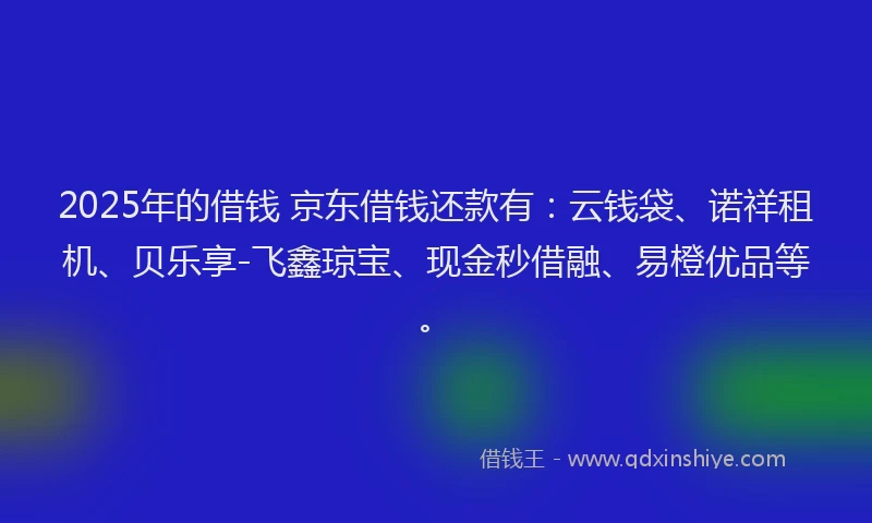 2025年的借钱 京东借钱还款有：云钱袋、诺祥租机、贝乐享-飞鑫琼宝、现金秒借融、易橙优品等。