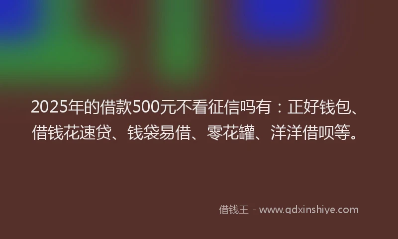 2025年的借款500元不看征信吗有：正好钱包、借钱花速贷、钱袋易借、零花罐、洋洋借呗等。