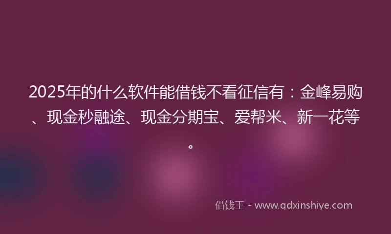 2025年的什么软件能借钱不看征信有：金峰易购、现金秒融途、现金分期宝、爱帮米、新一花等。