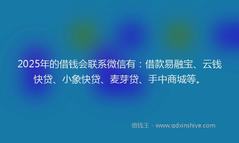 2025年的借钱会联系微信有：借款易融宝、云钱快贷、小象快贷、麦芽贷、手中商城等。
